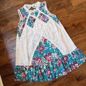 Umgee Women's Floral Lace Ruffle sleeveless Dress - EUC! - MED